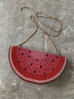 Urban Expressions Crystal Watermelon crossbody /clutc Bag in Red with Gold Chain